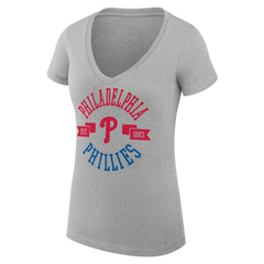 Heather Gray Philadelphia Phillies G-III 4Her by Carl Banks Women's Super-Slim Fit Lightweight City Graphic V-Neck T-Shirt