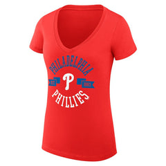 Red Philadelphia Phillies G-III 4Her by Carl Banks Women's Super-Slim Fit Lightweight City Graphic V-Neck T-Shirt