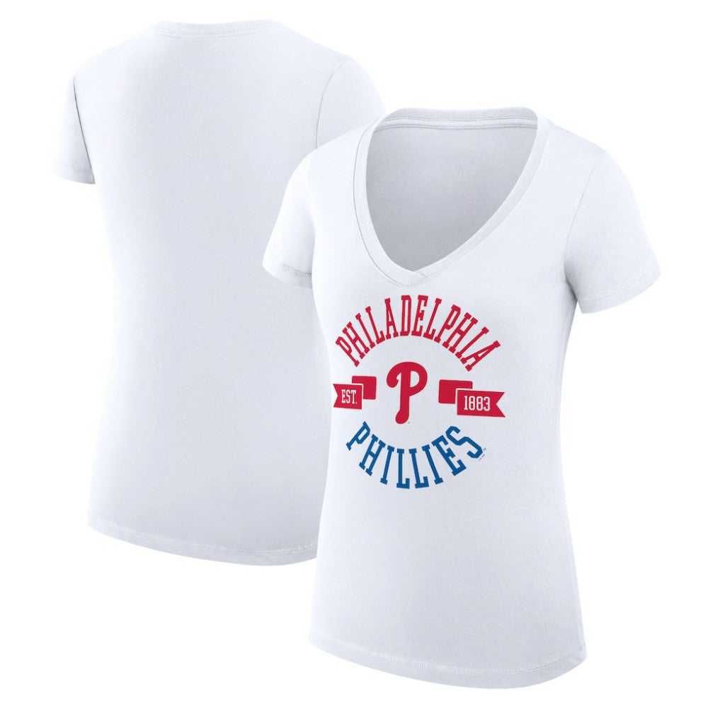 White Philadelphia Phillies G-III 4Her by Carl Banks Women's Super-Slim Fit Lightweight City Graphic V-Neck T-Shirt