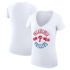 White Philadelphia Phillies G-III 4Her by Carl Banks Women's Super-Slim Fit Lightweight City Graphic V-Neck T-Shirt