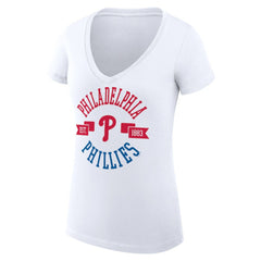 White Philadelphia Phillies G-III 4Her by Carl Banks Women's Super-Slim Fit Lightweight City Graphic V-Neck T-Shirt