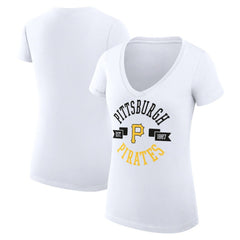 White Pittsburgh Pirates G-III 4Her by Carl Banks Women's Super-Slim Fit Lightweight City Graphic V-Neck T-Shirt