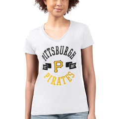 White Pittsburgh Pirates G-III 4Her by Carl Banks Women's Super-Slim Fit Lightweight City Graphic V-Neck T-Shirt