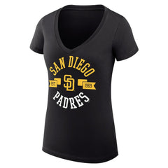 Black San Diego Padres G-III 4Her by Carl Banks Women's Super-Slim Fit Lightweight City Graphic V-Neck T-Shirt