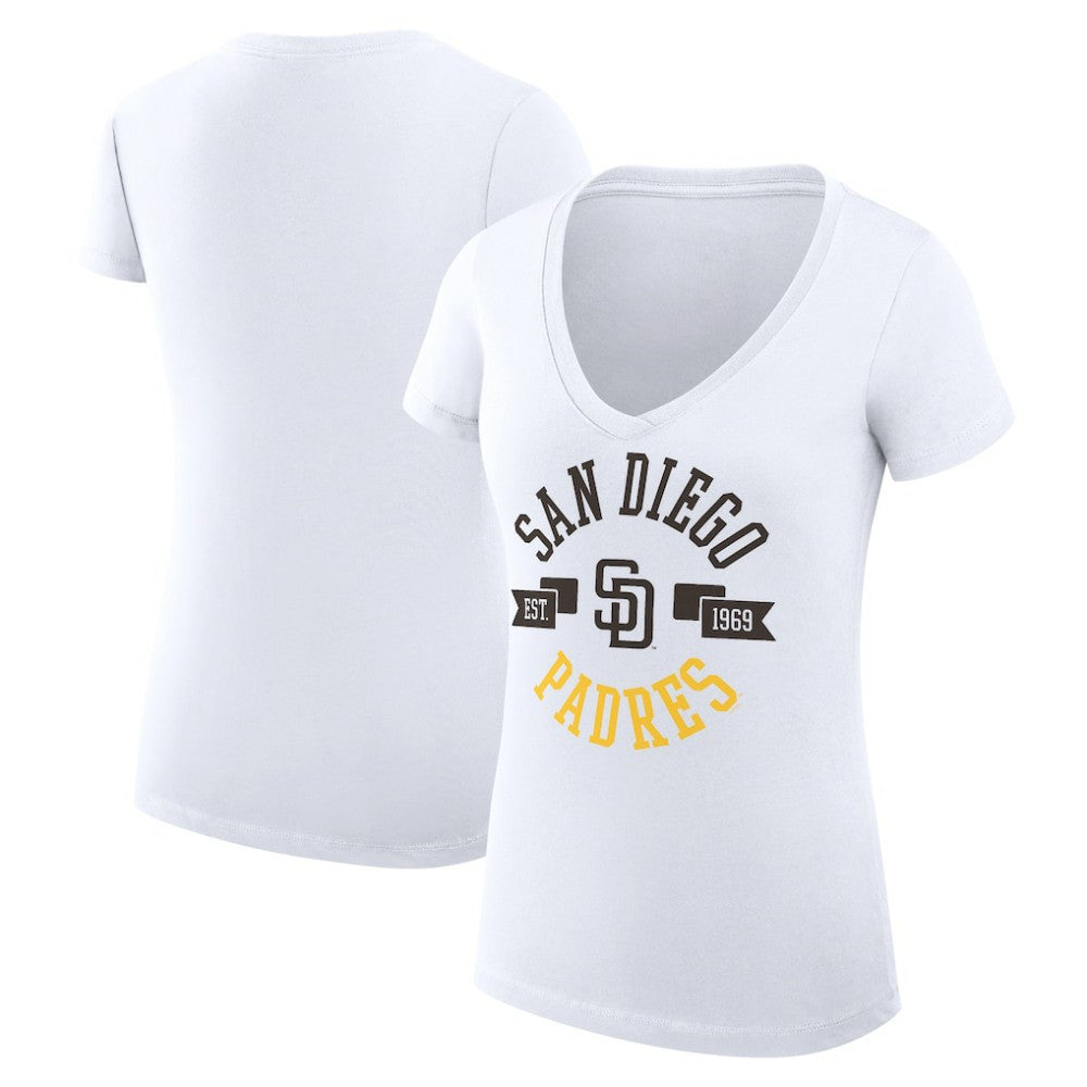 White San Diego Padres G-III 4Her by Carl Banks Women's Super-Slim Fit Lightweight City Graphic V-Neck T-Shirt