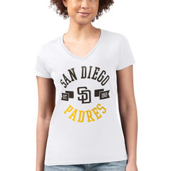 White San Diego Padres G-III 4Her by Carl Banks Women's Super-Slim Fit Lightweight City Graphic V-Neck T-Shirt