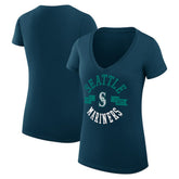 Navy Seattle Mariners G-III 4Her by Carl Banks Women's Super-Slim Fit Lightweight City Graphic V-Neck T-Shirt