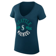 Navy Seattle Mariners G-III 4Her by Carl Banks Women's Super-Slim Fit Lightweight City Graphic V-Neck T-Shirt