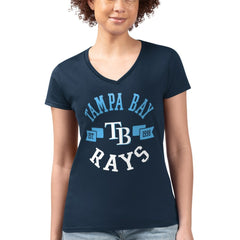 Navy Tampa Bay Rays G-III 4Her by Carl Banks Women's Super-Slim Fit Lightweight City Graphic V-Neck T-Shirt