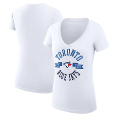White Toronto Blue Jays G-III 4Her by Carl Banks Women's Super-Slim Fit Lightweight City Graphic V-Neck T-Shirt
