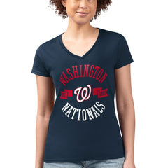Navy Washington Nationals G-III 4Her by Carl Banks Women's Super-Slim Fit Lightweight City Graphic V-Neck T-Shirt