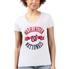 White Washington Nationals G-III 4Her by Carl Banks Women's Super-Slim Fit Lightweight City Graphic V-Neck T-Shirt