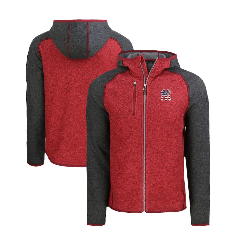 Heather Red/Heather Charcoal New York Yankees Cutter & Buck Stars & Stripes Mainsail Sweater-Knit Full-Zip Hoodie