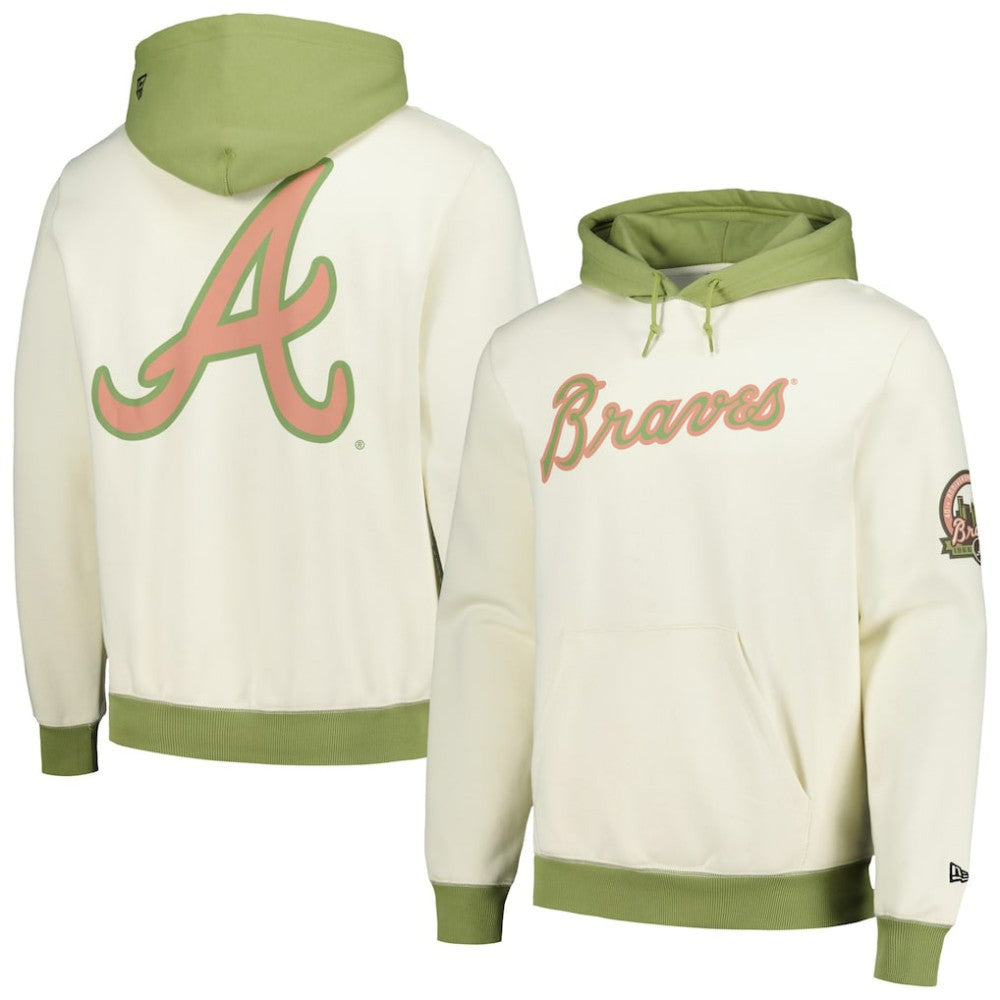 Cream/Green Atlanta Braves New Era Color Pop Pullover Hoodie