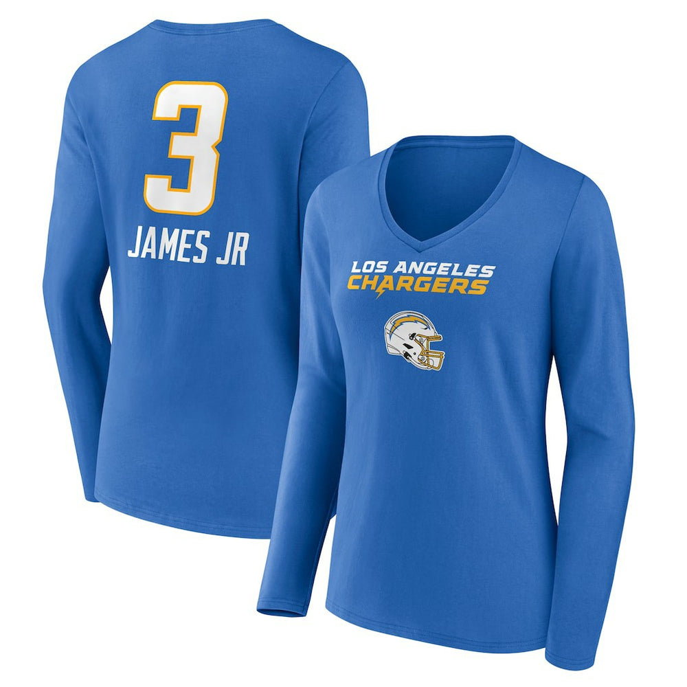 Derwin James Jr. Women's Team Wordmark Player Name & Number Long Sleeve V-Neck T-Shirt - Los Angeles Chargers T-shirts