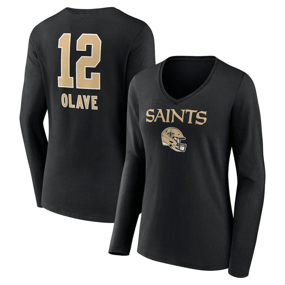 Chris Olave Women's Team Wordmark Player Name & Number Long Sleeve V-Neck T-Shirt - New Orleans Saints T-shirts