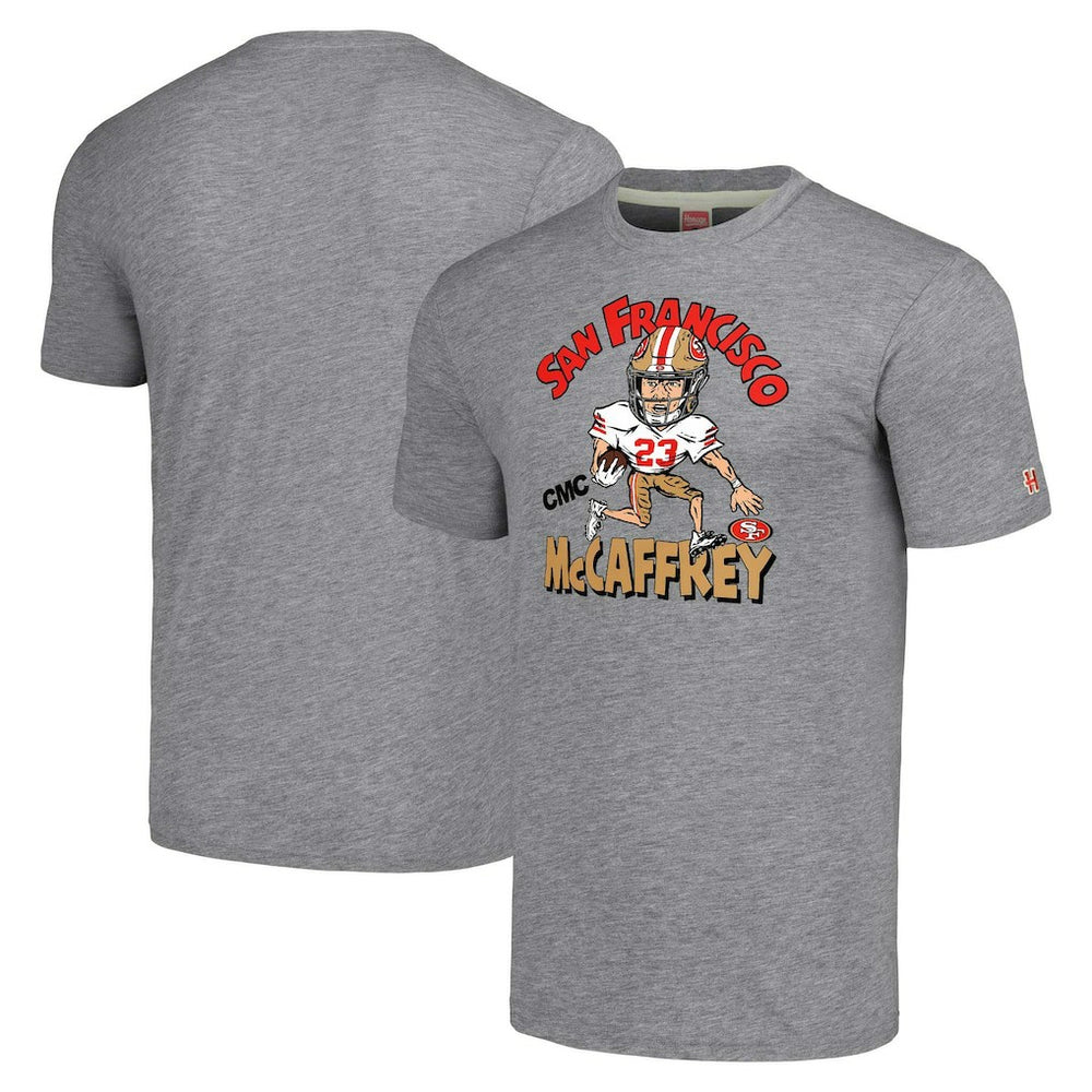 Christian McCaffrey Homage Unisex Caricature Player Tri-Blend T-Shirt - San Francisco 49ers T-shirts