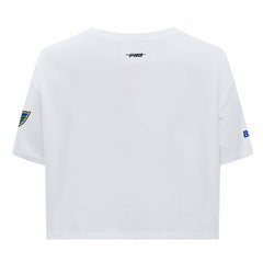 NHL St. Louis Blues Pro Standard Women's Boxy Script Tail Cropped T-Shirt