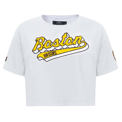 NHL Boston Bruins Pro Standard Women's Boxy Script Tail Cropped T-Shirt