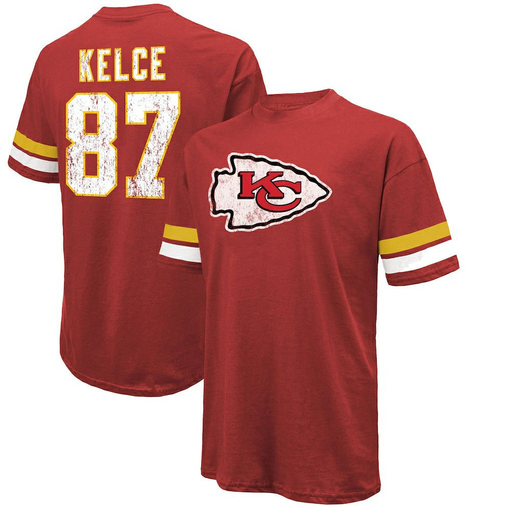 Travis Kelce Majestic Threads Name & Number Oversized Fit T-Shirt - Kansas City Chiefs T-shirts