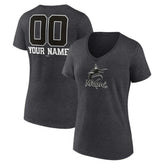 Charcoal Miami Marlins Women's Personalized Monochrome Name & Number V-Neck T-Shirt