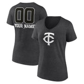Charcoal Minnesota Twins Women's Personalized Monochrome Name & Number V-Neck T-Shirt