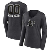 Charcoal Athletics Women's Personalized Monochrome Name & Number Long Sleeve V-Neck T-Shirt