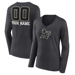 Charcoal Athletics Women's Personalized Monochrome Name & Number Long Sleeve V-Neck T-Shirt