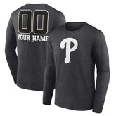 Charcoal Philadelphia Phillies Personalized Monochrome Name & Number Long Sleeve T-Shirt
