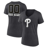Charcoal Philadelphia Phillies Women's Personalized Monochrome Name & Number V-Neck T-Shirt