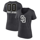 Charcoal San Diego Padres Women's Personalized Monochrome Name & Number V-Neck T-Shirt