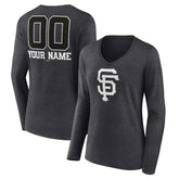 Charcoal San Francisco Giants Women's Personalized Monochrome Name & Number Long Sleeve V-Neck T-Shirt