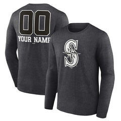 Charcoal Seattle Mariners Personalized Monochrome Name & Number Long Sleeve T-Shirt