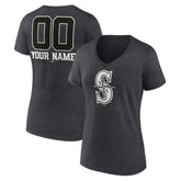 Charcoal Seattle Mariners Women's Personalized Monochrome Name & Number V-Neck T-Shirt
