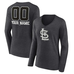 Charcoal St. Louis Cardinals Women's Personalized Monochrome Name & Number Long Sleeve V-Neck T-Shirt