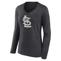 Charcoal St. Louis Cardinals Women's Personalized Monochrome Name & Number Long Sleeve V-Neck T-Shirt