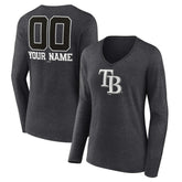 Charcoal Tampa Bay Rays Women's Personalized Monochrome Name & Number Long Sleeve V-Neck T-Shirt