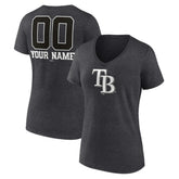 Charcoal Tampa Bay Rays Women's Personalized Monochrome Name & Number V-Neck T-Shirt