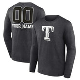 Charcoal Texas Rangers Personalized Monochrome Name & Number Long Sleeve T-Shirt