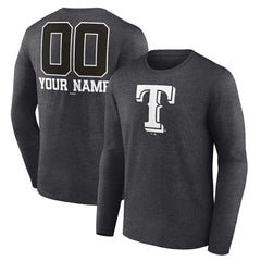 Charcoal Texas Rangers Personalized Monochrome Name & Number Long Sleeve T-Shirt