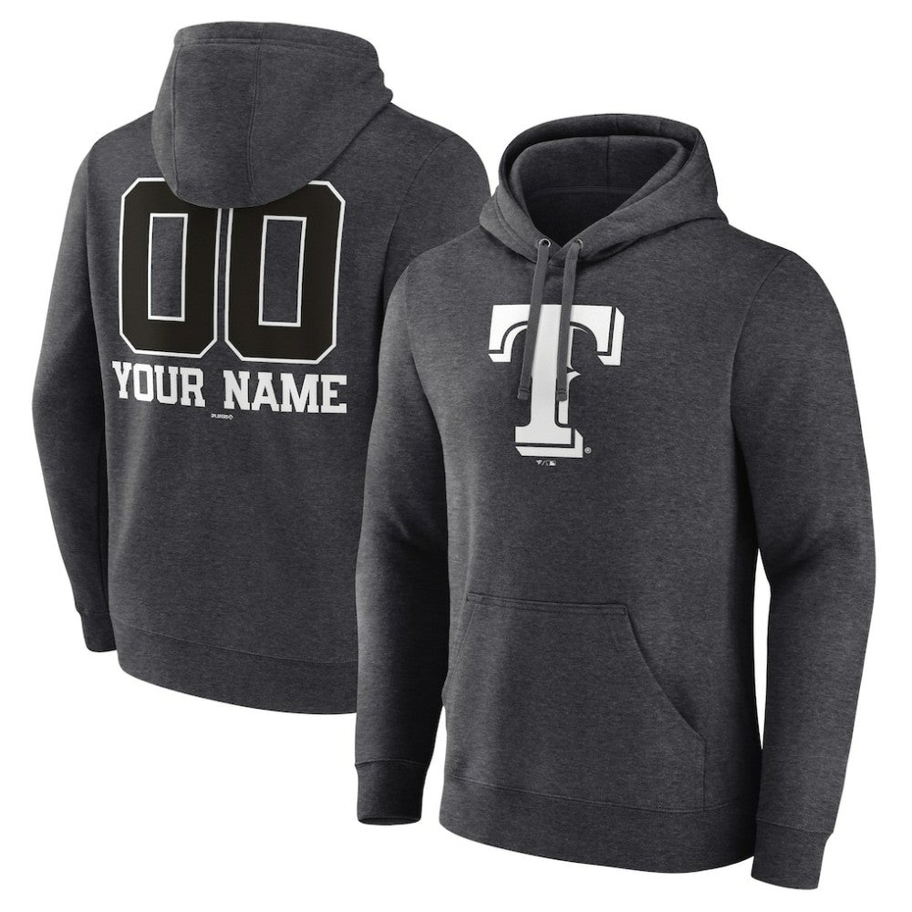 Charcoal Texas Rangers Personalized Monochrome Name & Number Pullover Hoodie