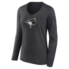 Charcoal Toronto Blue Jays Women's Personalized Monochrome Name & Number Long Sleeve V-Neck T-Shirt