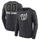 Charcoal Washington Nationals Personalized Monochrome Name & Number Long Sleeve T-Shirt
