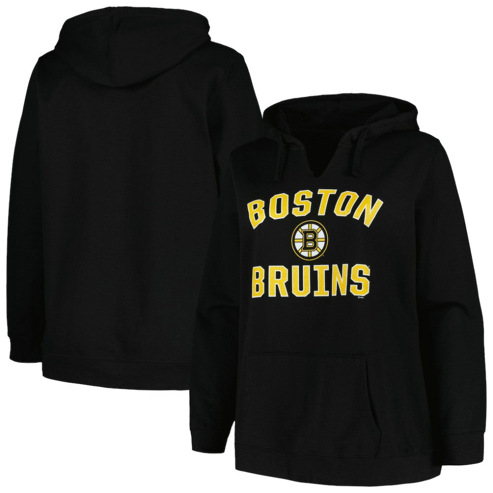 NHL Boston Bruins Profile Women's Plus Size Arch Over Logo Pullover Hoodie