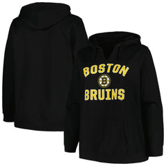 NHL Boston Bruins Profile Women's Plus Size Arch Over Logo Pullover Hoodie