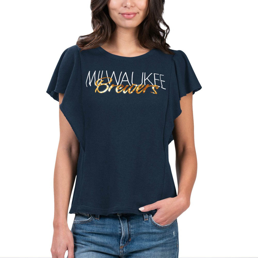 Navy Milwaukee Brewers G-III 4Her by Carl Banks Women's Crowd Wave T-Shirt