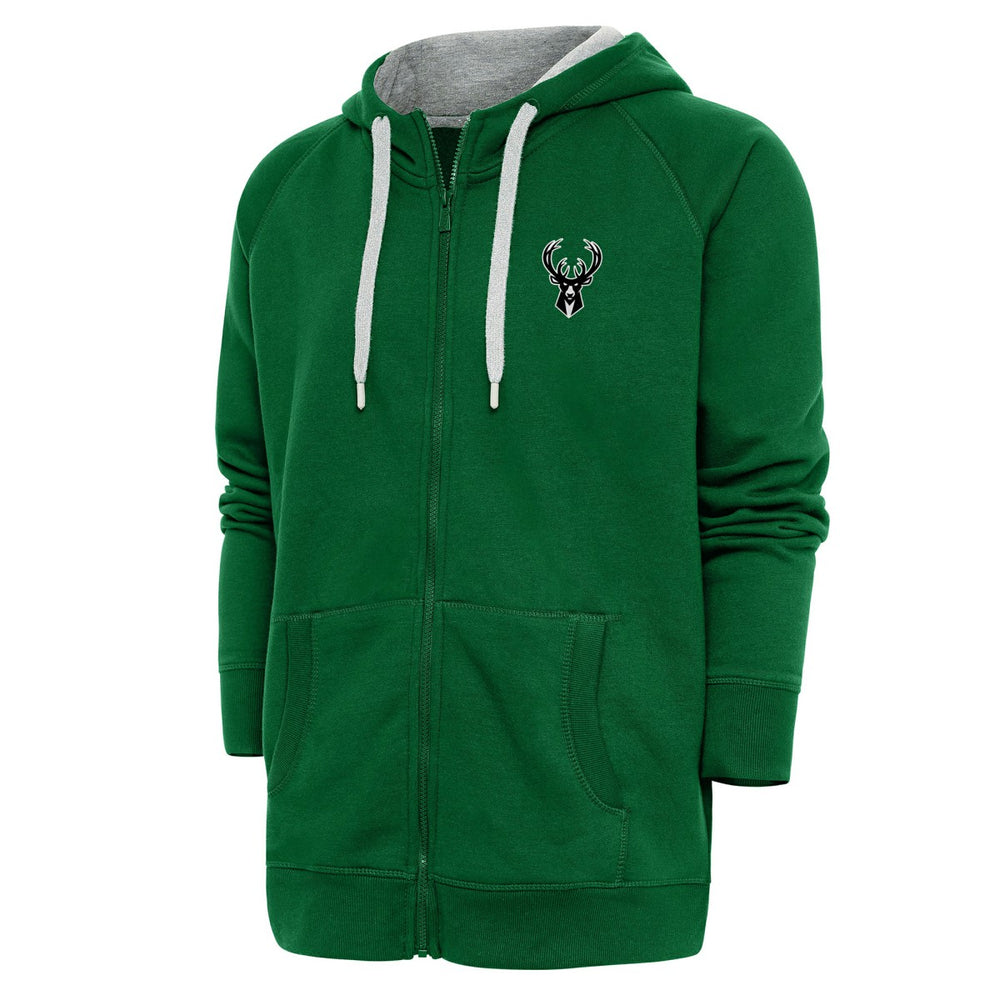 Milwaukee Bucks Antigua Metallic Logo Victory Raglan Full-Zip Hoodie