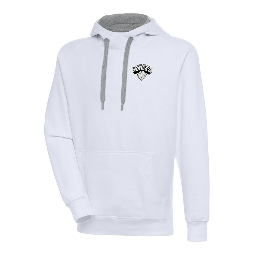 New York Knicks Antigua Metallic Logo Victory Raglan Pullover Hoodie