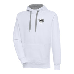 New York Knicks Antigua Metallic Logo Victory Raglan Pullover Hoodie