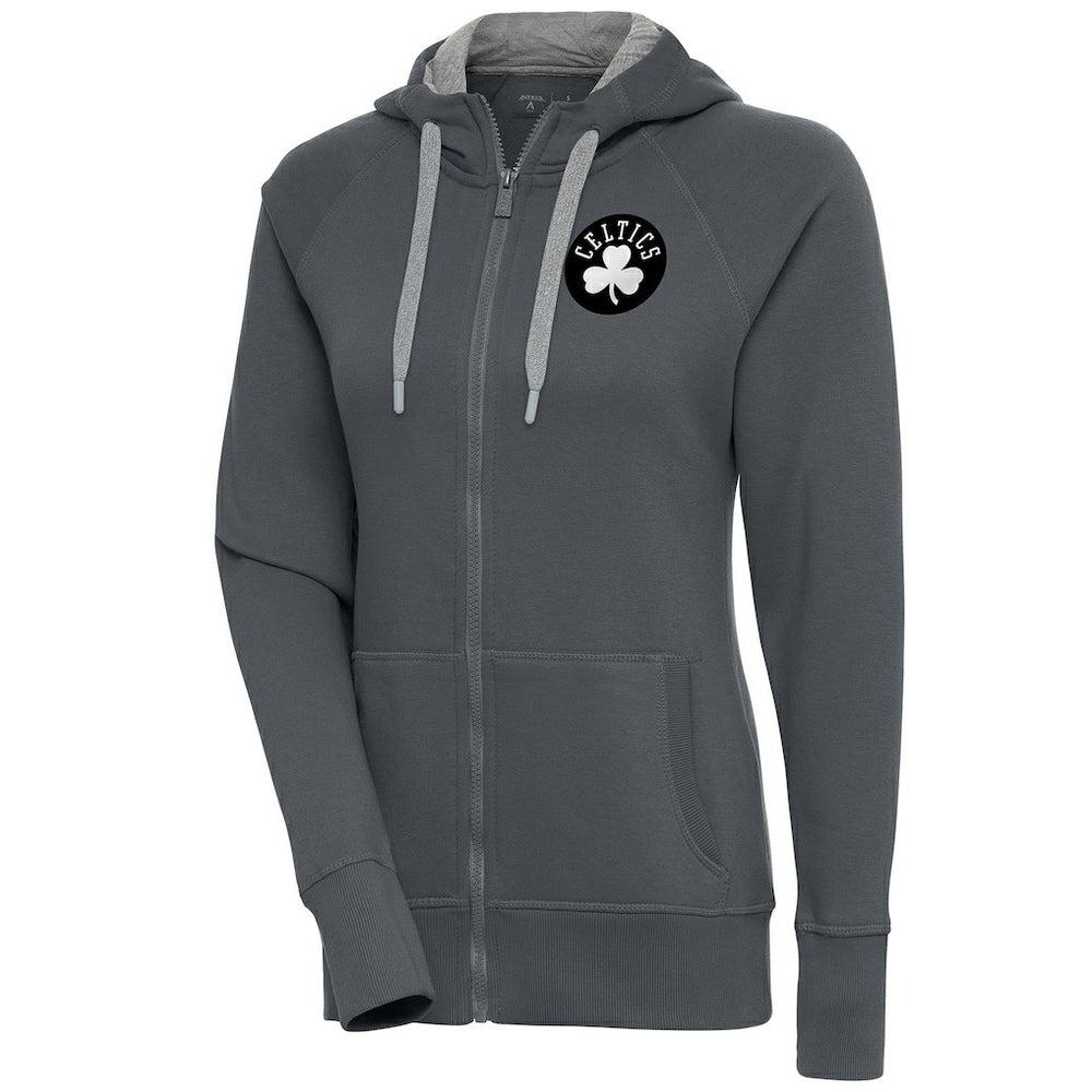 Boston Celtics Antigua Women's Brushed Metallic Victory Full-Zip Hoodie - Charcoal for sale